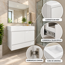 Ver imagem 4 de Gabinete para Banheiro Branco 60cm em MDF com Cuba de Ardósia e Espelheira 3 Peças:Branco