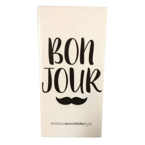 Quadrinho Decorativo Cerâmica Branco Bonjour Bigode Francês 15cm Columbus Gold