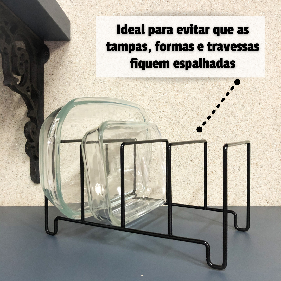 Organizador Armário Suporte P/ Tampas Formas Assadeiras Frigideiras Refratários Porta Decoração - 6