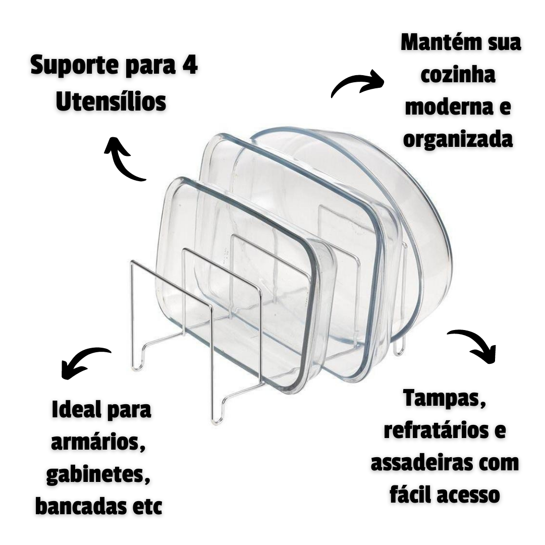 Organizador Armário Suporte P/ Tampas Formas Assadeiras Frigideiras Refratários Porta Decoração - 3