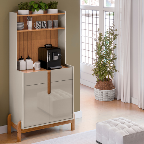 Aparador Buffet Balcão Cozinha Cantinho do Café para Sala de Estar e Jantar com 2 Portas e 2 Gavetas