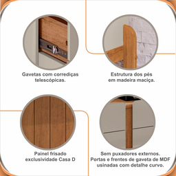 Aparador Buffet Balcão Cozinha Cantinho do Café para Sala de Estar e Jantar com 2 Portas e 2 Gavetas - 2