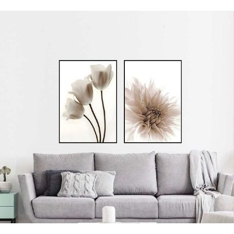 Kit 2 Quadros Decorativos Flores 50x70cm sem Vidro Cor:sorrell Brown