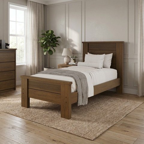 Cama Solteiro em MDF com Cabeceira Frisada 103x202cm Paolo