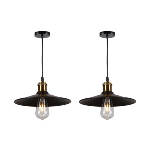 Kit 2 Lustres Pendentes Luminária Flat Preto 30cm