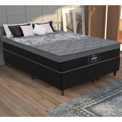 Cama Box Conjugado King com Colchão 193x65x203 New York Hf Gazin Cr35365 Preto