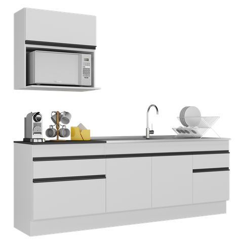 Armário de Cozinha Compacta 220cm com Rodapé Veneza Multimóveis V2110 Branco/preto