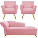 Ver imagem 2 de Kit Diva Recamier Vanessa 140cm Lado Direito e 02 Poltronas Laura Suede Rosa Bebê - Amarena Móveis