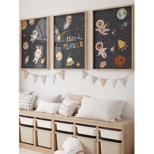 Kit 3 Quadros Decorativos Infantil Astronauta Espaço No2