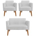 Ver imagem 1 de Namoradeira e 2 Poltronas Pés Palito Madeira Suede Cinza