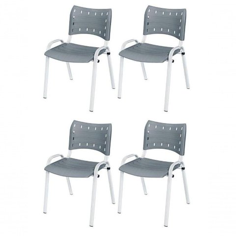 Cadeira Iso Base Branco Escola, Escritório Cinza - Kit 4 Un