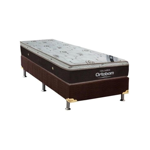 Cama Box Solteiro: Colchão Molas Superpocket Ensacadas Ortobom Sleep King + Box Suede Brown (88x188