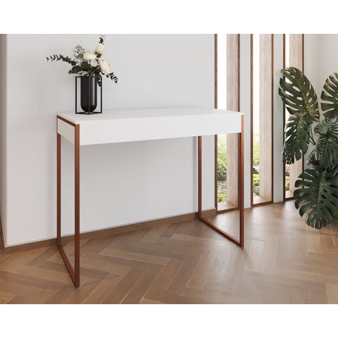 Aparador Industrial Califórnia 137x40 Ferro Cobre Tampo Branco