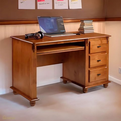 Escrivaninha Madeira Maciça 3 Gavetas Suporte para Teclado e Divisor de Ambiente 50605 Linz Moveis