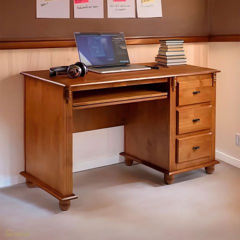 Escrivaninha Madeira Maciça 3 Gavetas Suporte para Teclado e Divisor de Ambiente 50605