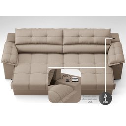 Sofá com Carregador Usb e Molas no Assento Retrátil Reclinável Mimo 2,00m Velosuede Capuccino - Nets - 6