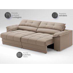 Sofá com Carregador Usb e Molas no Assento Retrátil Reclinável Mimo 2,00m Velosuede Capuccino - Nets - 4
