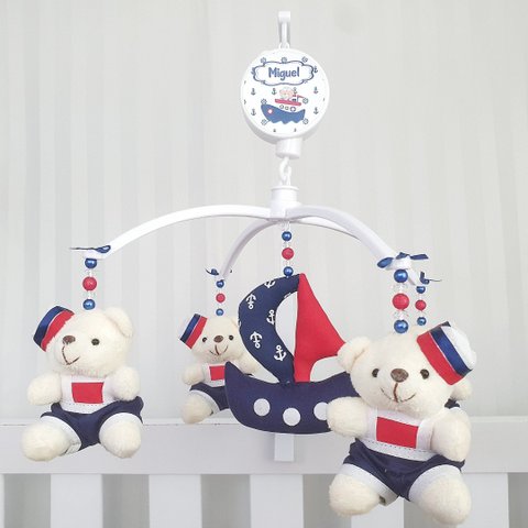 Mobile para Berço Musical Giratório Ursos Marinheiro