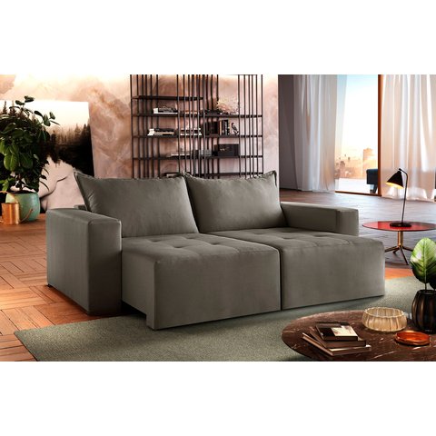 Sofá Retrátil Urano Palha 2.20cm Almofadas Soltas