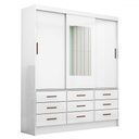 Ver imagem 3 de Guarda-roupa Solteiro Sevilha 3 Portas 9 Gavetas com Espelho Branco - Carioca Móveis