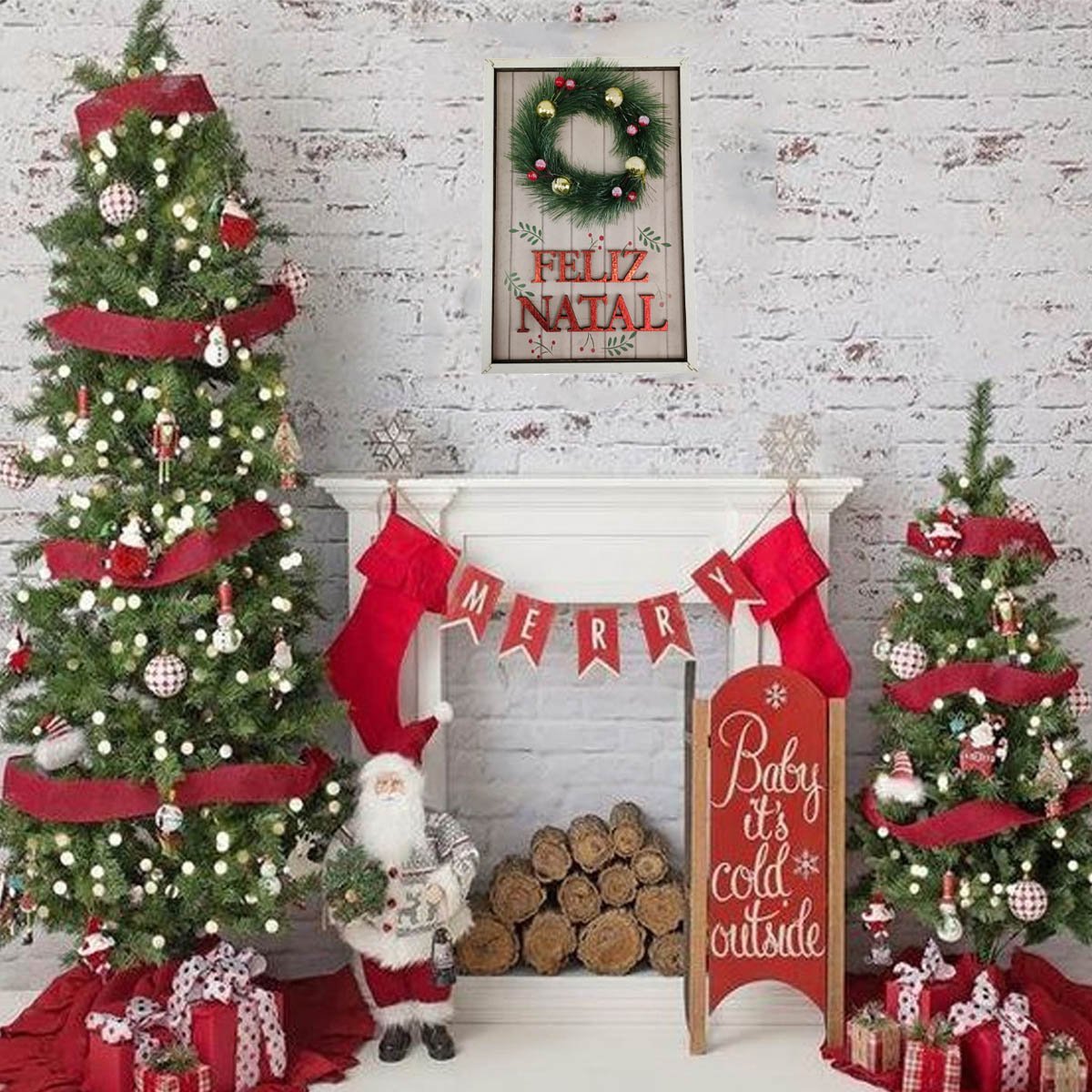 Quadro Decorativo Natalino Feliz Natal Guirlanda Com Bolinhas Ornamentaçao Parede Porta Comemoraçao  - 8