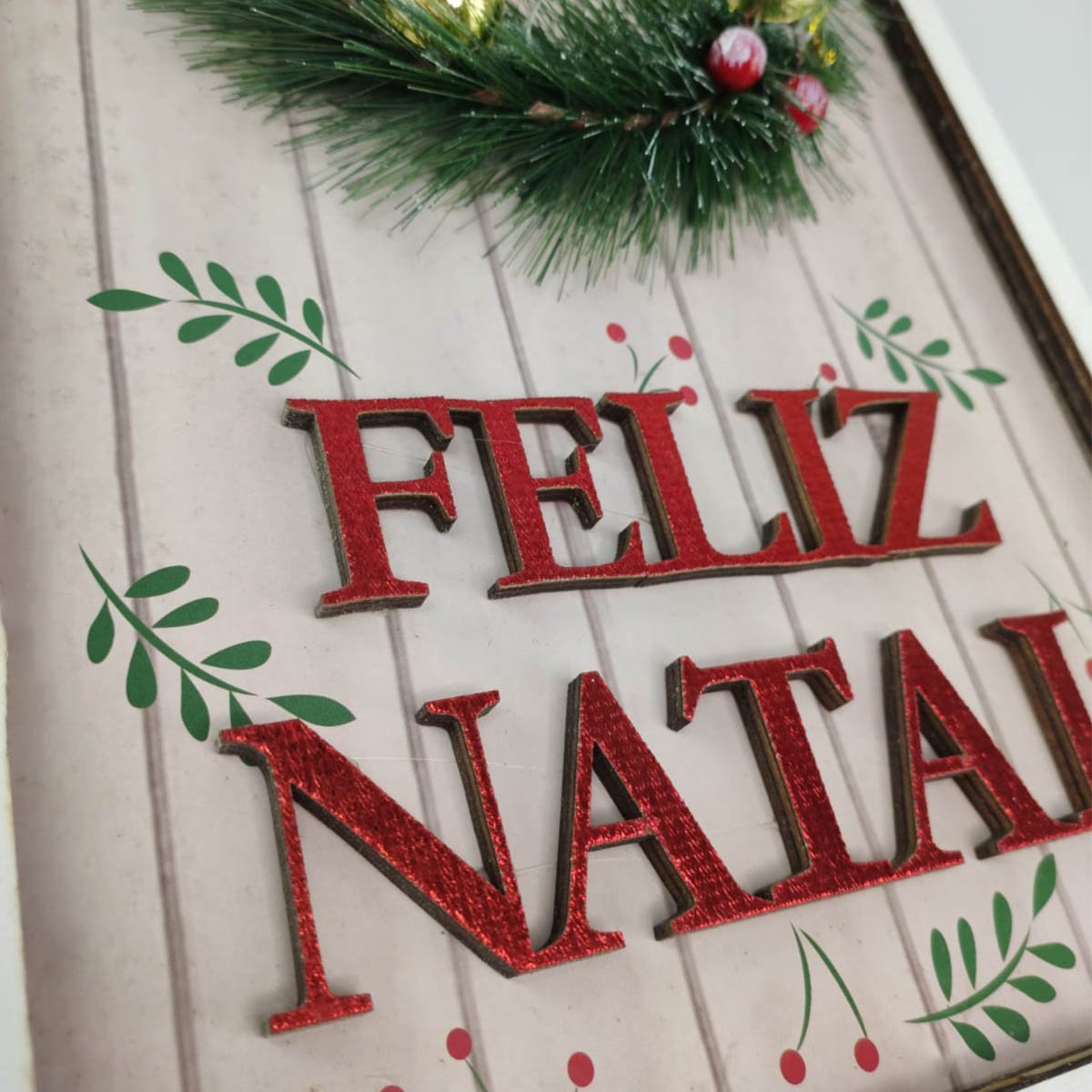 Quadro Decorativo Natalino Feliz Natal Guirlanda Com Bolinhas Ornamentaçao Parede Porta Comemoraçao  - 6