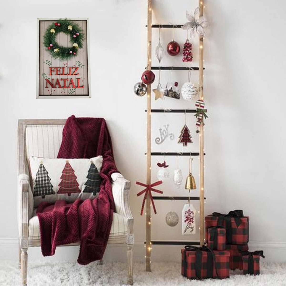 Quadro Decorativo Natalino Feliz Natal Guirlanda Com Bolinhas Ornamentaçao Parede Porta Comemoraçao  - 4