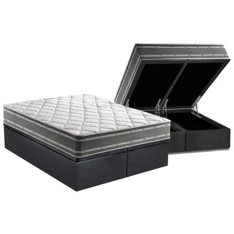 Cama Box Baú King: Colchão Anatômico Anjos D33 / EP Supremo Track Double Face + Base CRC Suede Gray(