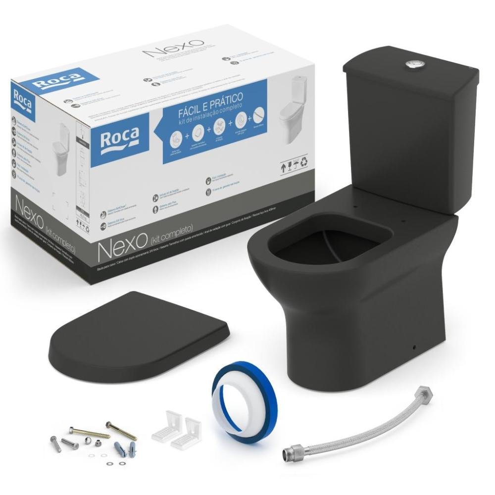 Kit Bacia com Caixa Acoplada Completo Nexo Roca Black Matte - 3