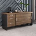 Ver imagem 5 de Conjunto Mesa Balcão Tamburato com Gavetas Organic Marrom/Nogal/Preto Artany