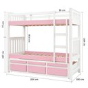 Ver imagem 3 de Treliche Solteiro Madeira Maciça com Cama Auxiliar e 3 Gavetas Branco/Rosa