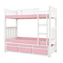 Ver imagem 2 de Treliche Solteiro Madeira Maciça com Cama Auxiliar e 3 Gavetas Branco/Rosa