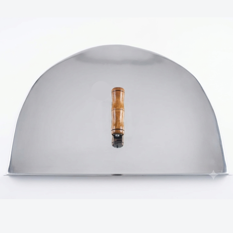 Tampa Porta Forno a Lenha Iglu Aço Inox com Cabo Madeira Forno Pizza 52 x 34