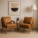 Ver imagem 1 de Kit 2 Poltronas Mona Luxo Madeira Maciça Corino Caramelo para Sala de Estar Decorativa Moderna