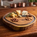 Ver imagem 3 de Tábua Corte Gourmet Madeira Orgânica Redonda com Resina Azul