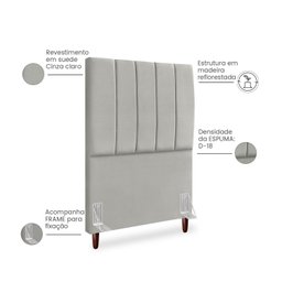 Cabeceira Estofada Cama Box Solteiro Carla 90cm com Frame Suede:cinza Claro - 4