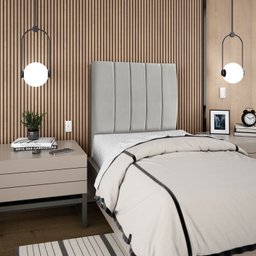 Cabeceira Estofada Cama Box Solteiro Carla 90cm com Frame Suede:cinza Claro - 1