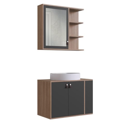 Gabinete de Banheiro Suspenso 67cm com Espelheira e Cuba Montana Grafite