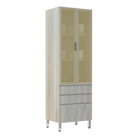 Paneleiro 70cm 2 Portas Vidro Reflecta Bronze 2 Gavetas 1 Gavetão Lis Luciane Móveis