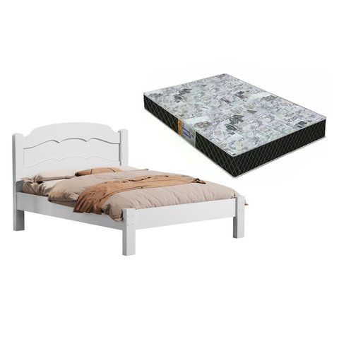 Cama Casal Lais 100% Mdf para Colchão -super Reforçada - Basoto C/ Colchão Gazin D23:branco