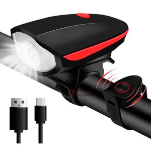 Kit Farol Bike Lanterna Led Recarregavel Usb Impermeável 3 Modos + Buzina com 5 Sons Diferente Siren