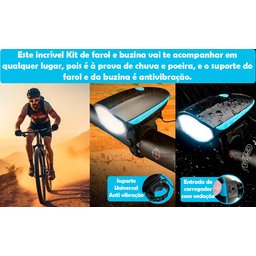 Kit Farol Bike Lanterna Led Recarregavel Usb Impermeável 3 Modos + Buzina com 5 Sons Diferente Siren - 5