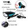Kit Farol Bike Lanterna Led Recarregavel Usb Impermeável 3 Modos + Buzina com 5 Sons Diferente Siren - 2