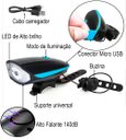 Ver imagem 2 de Kit Farol Bike Lanterna Led Recarregavel Usb Impermeável 3 Modos + Buzina com 5 Sons Diferente Siren