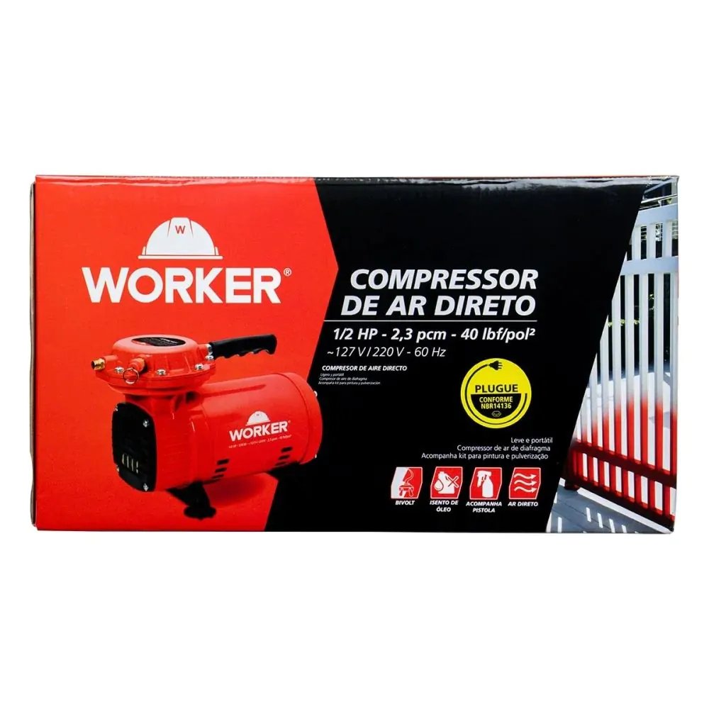 Compressor de Ar Direto 2.8bar com Kit Pintura Bivolt Worker Caw50 - 7