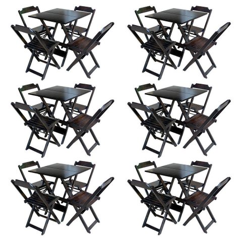 Kit 6 Jogos De Mesa Com 4 Cadeiras De Madeira Dobravel 60X60 - Tabaco - Marrom