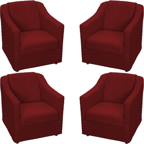 Kit 4 Poltronas Decorativas para Sala de Espera Recepção Escritório Consultório Suede