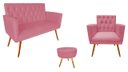 Ver imagem 1 de Kit Namoradeira + 1 Poltrona Decorativa Nina Capitonê + Puff Redondo Suede Rosa Pés Madeira Ms Decor