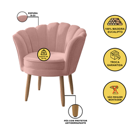 Poltrona Decorativa Flor Reforçada Amamentação Tecido Veludo Cor:rosa - 2