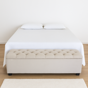 Puf Baú Estofado Tamanho King 190x40x45cm Produto de Alta Qualidade na Cor Bege Claro